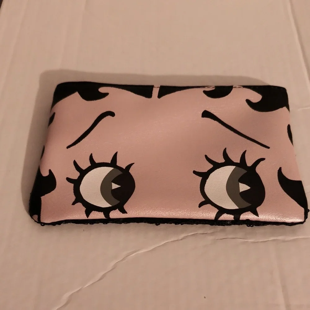 Betty Boop Graphic Eyes Makeup Bag Pink Black Zipper Cosmetic Pouch Travel Case
